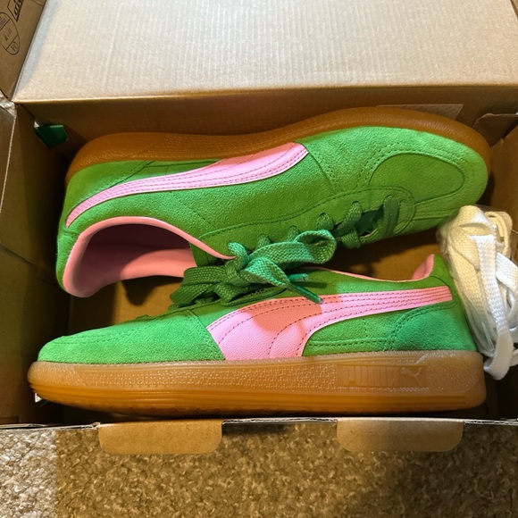 Puma Shoes - Puma Green and Pink Sneakers with Low Top Design and Gum Rubber Sole